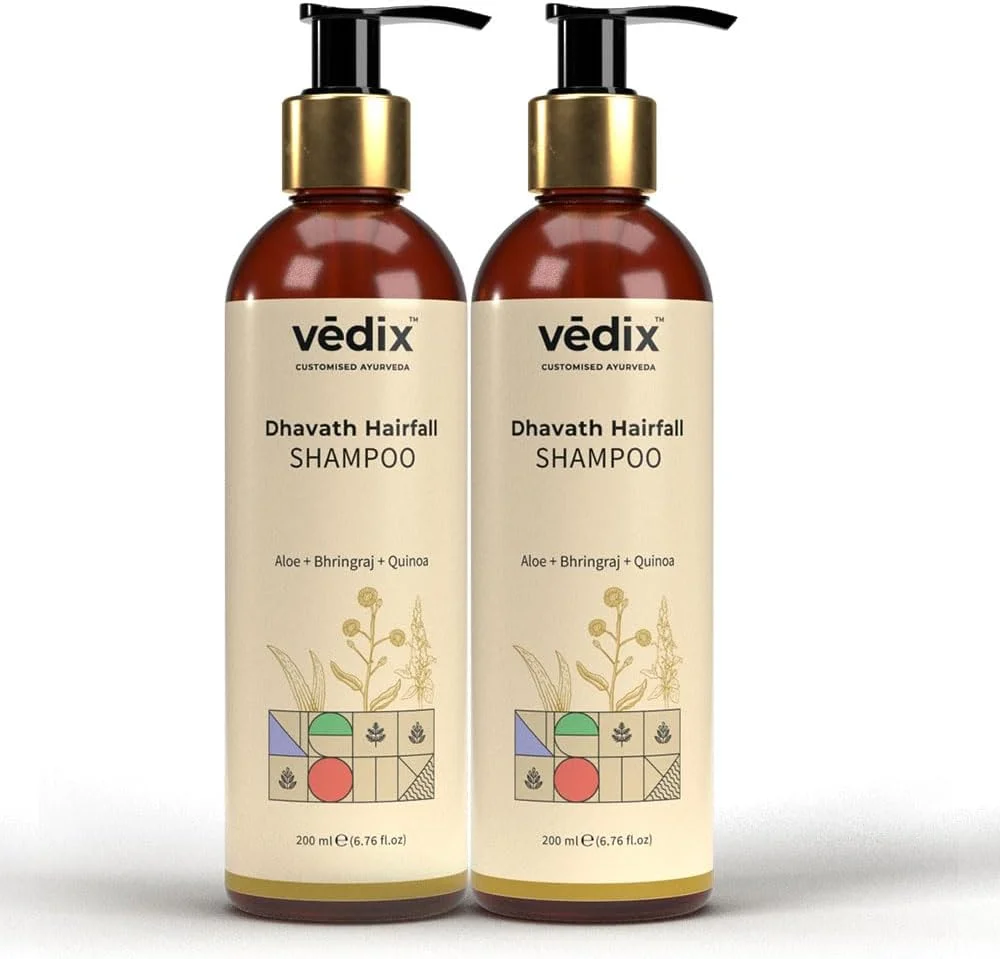 شامپو کنترل ریزش مو Vedix Dhavath برای موهای معمولی تا چرب | شامپو آیورودا برای آقایان و بانوان | بسته ترکیبی | 200 میلی لیتر * 2