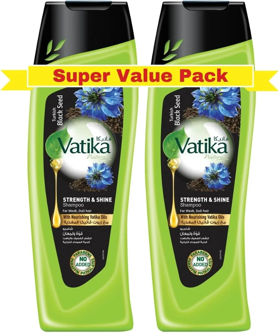 شامپو تقویت کننده و درخشان کننده موهای مشکی ترکی Vatika Naturals 2x400 میلی لیتر | برای موهای ضعیف و کدر | حاوی روغن های مغذی Vatika | بسته فوق العاده 2 عددی