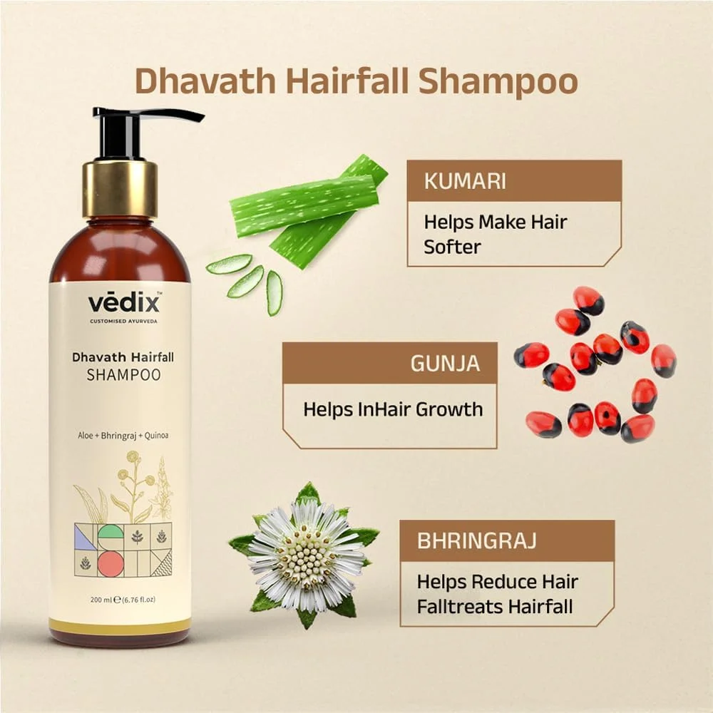 شامپو کنترل ریزش مو Vedix Dhavath برای موهای معمولی تا چرب | شامپو آیورودا برای آقایان و بانوان | بسته ترکیبی | 200 میلی لیتر * 2