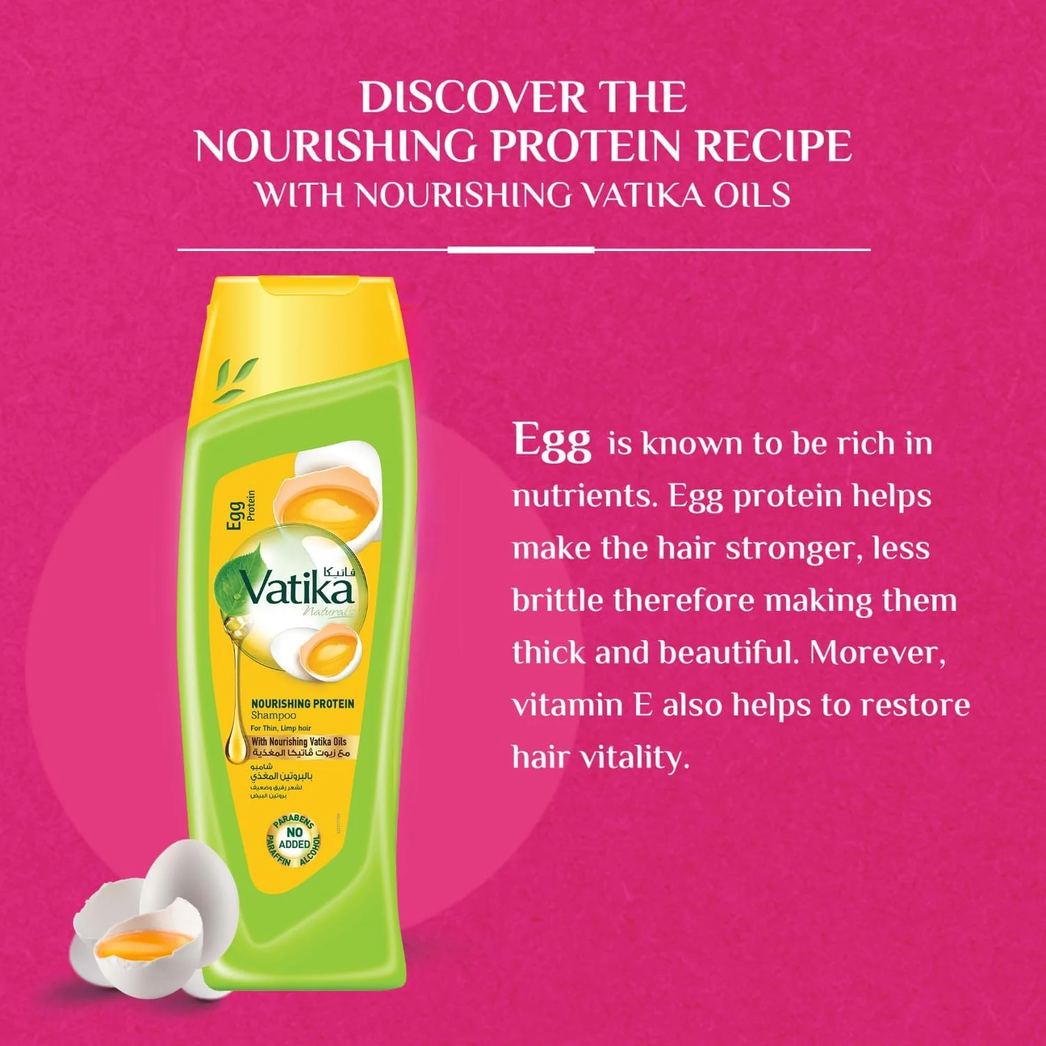 شامپو پروتئین تخم مرغ مغذی Vatika Naturals 2x400 میلی لیتر | برای موهای نازک و بی حالت | حاوی روغن های مغذی Vatika | بسته فوق العاده 2 عددی