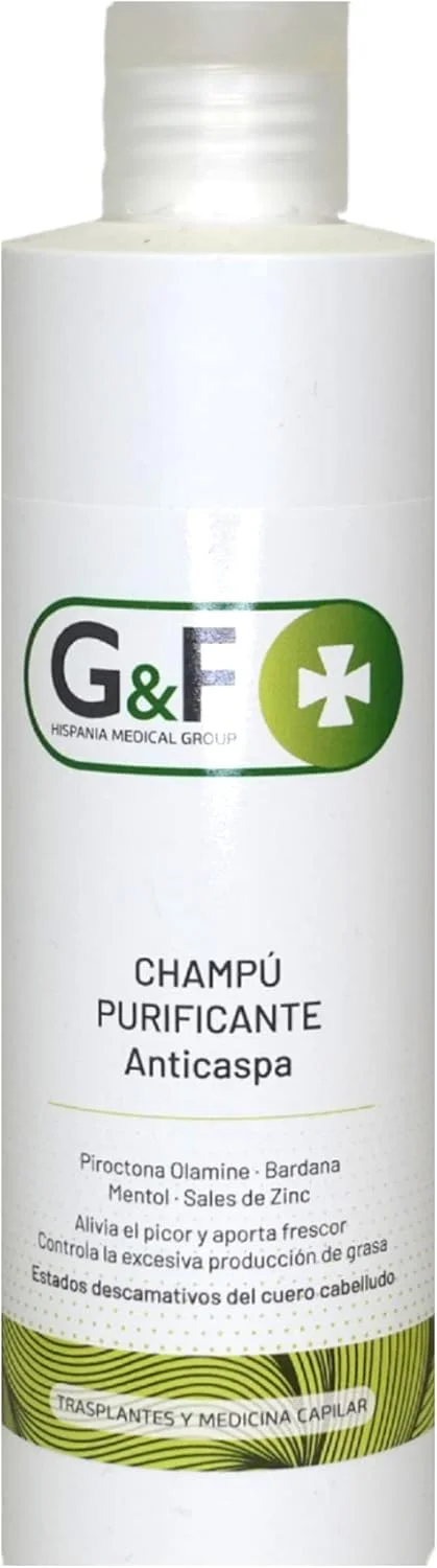 G&F TRANSPLANTES Y MEDICINA CAPILAR شامپو ضد شوره. شامپو موهای چرب در بطری 300 میلی لیتری. شامپو ضد شوره که تولید بیش از حد چربی را کنترل می کند. شامپو شوره سر چرب. شامپو سانته.