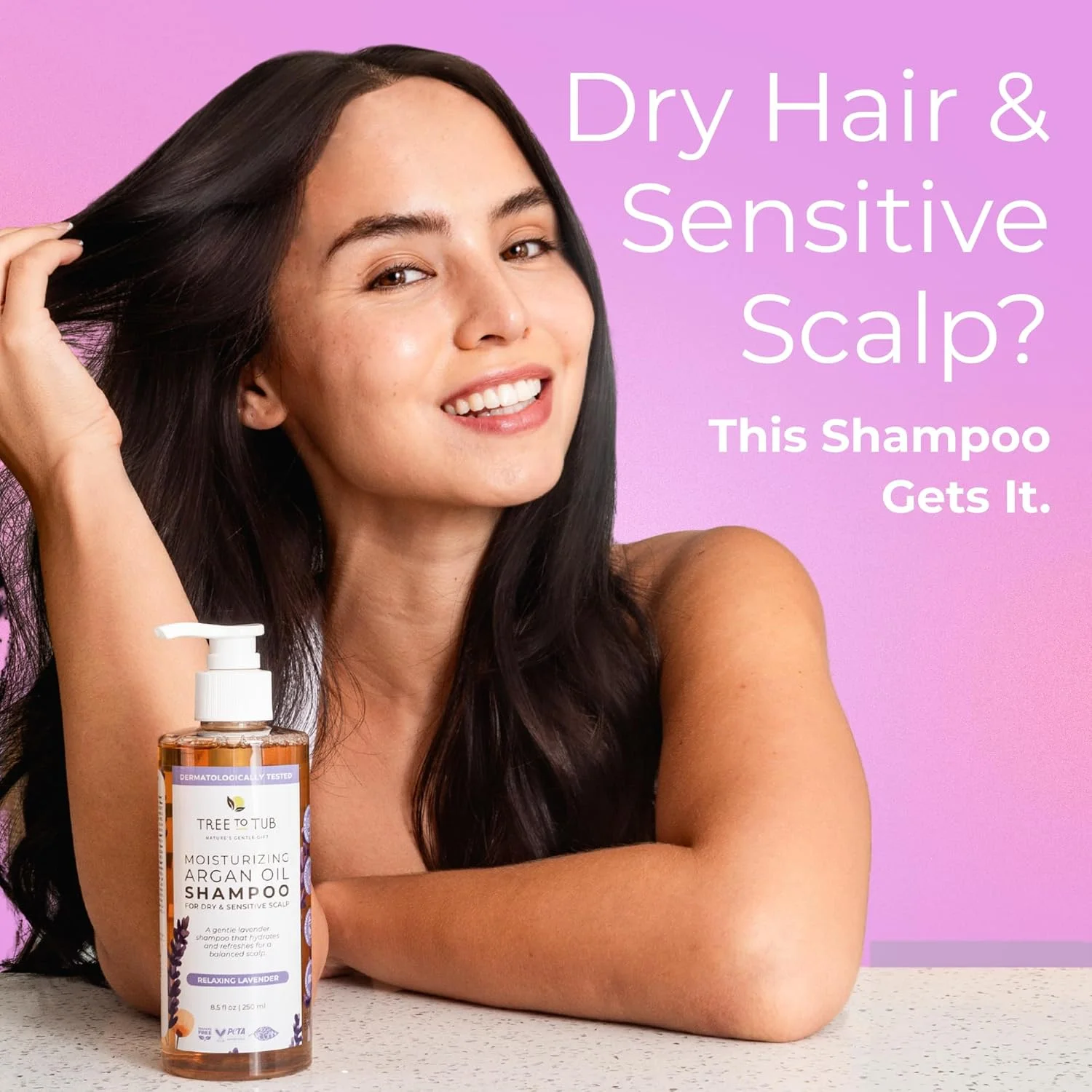 شامپو موی خشک اسطوخودوس Tree to Tub برای پوست سر حساس - شامپو ملایم آبرسان پوست سر خشک برای زنان و مردان، شامپو مرطوب کننده بدون سولفات با روغن آرگان ارگانیک، بابونه، آلوئه ورا کاملا طبیعی