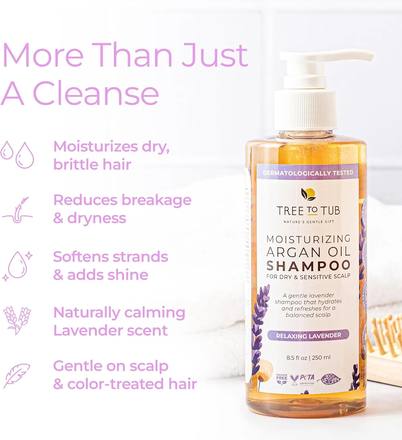 شامپو موی خشک اسطوخودوس Tree to Tub برای پوست سر حساس - شامپو ملایم آبرسان پوست سر خشک برای زنان و مردان، شامپو مرطوب کننده بدون سولفات با روغن آرگان ارگانیک، بابونه، آلوئه ورا کاملا طبیعی