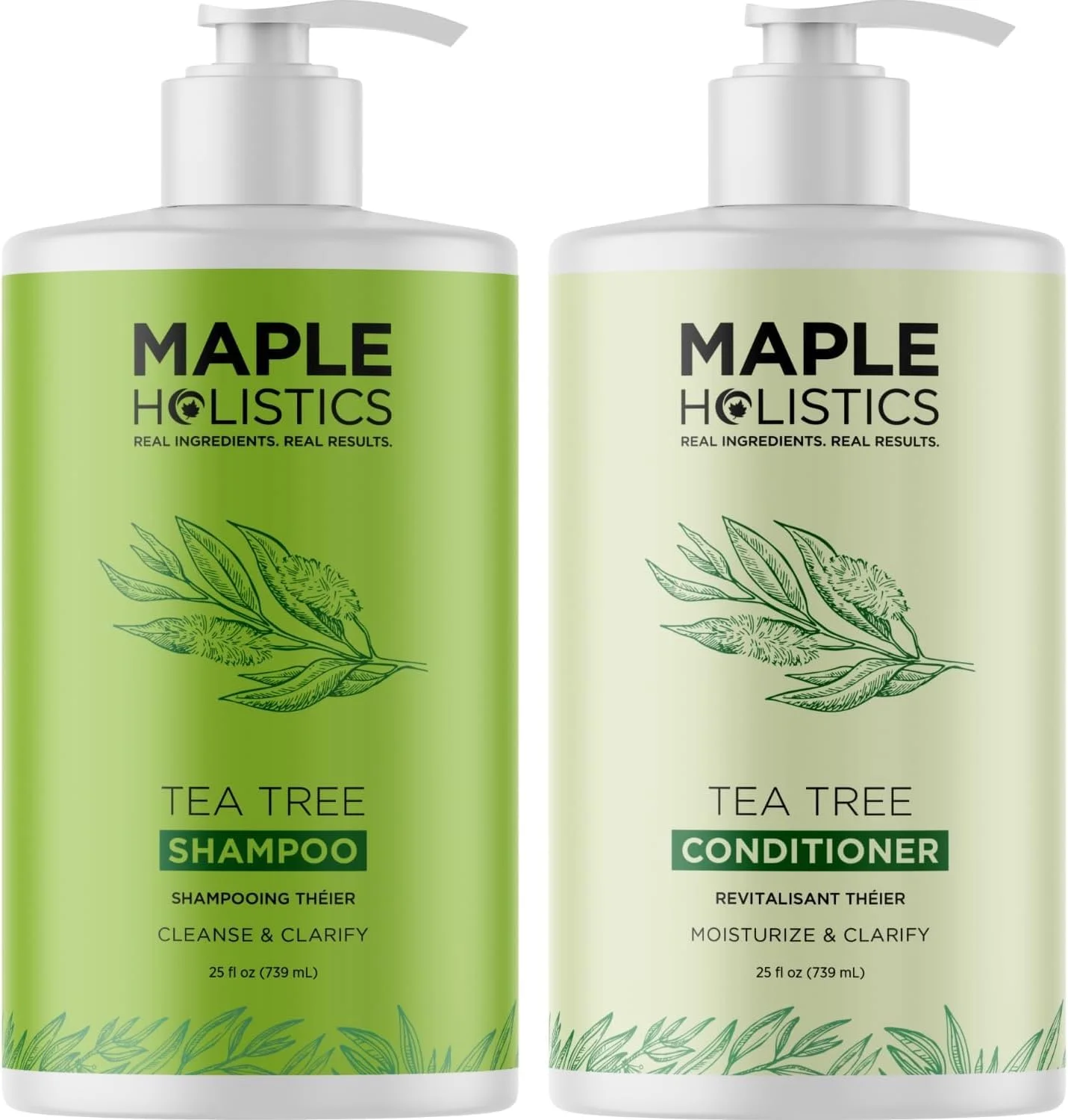 مجموعه شامپو و نرم کننده درخت چای - شامپو و نرم کننده شفاف کننده بدون سولفات برای موهای چرب و مراقبت از پوست سر با روغن درخت چای استرالیایی - درمان کامل خشکی پوست سر برای رفع تجمع (739 میلی لیتر)