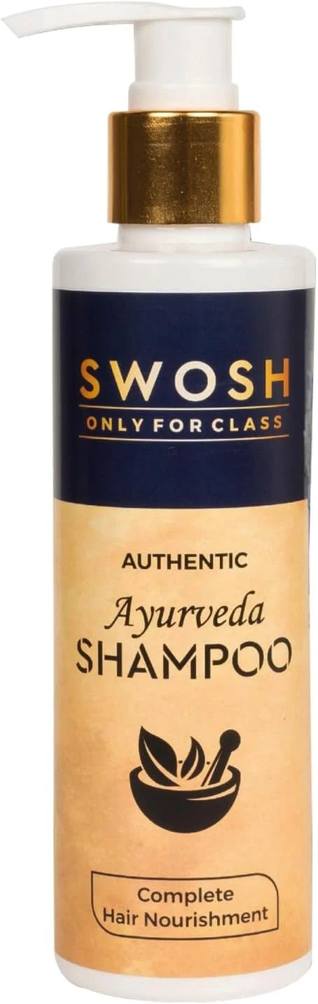 شامپو آیورودیک SWOSH برای کنترل ریزش مو و رشد مو، ساخته شده با خواص آملا، پیاز، برهمی، آلوئه ورا، عصاره برینگراج با 15 گیاه آیورودیک | مناسب انواع مو | 200 میلی لیتر (بسته 1 عددی)
