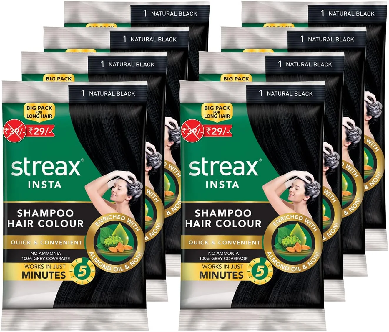 رنگ مو شامپویی فوری استریکس - مشکی طبیعی - 25 میلی لیتر - بسته 8 عددی