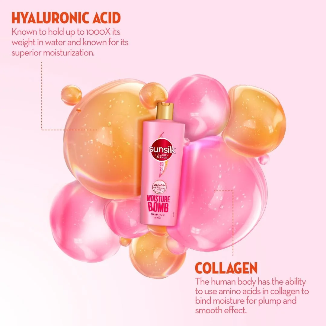 شامپو سانسیلک Collagen Blends برای موهای خشک، Moisture Bomb، غنی شده با کلاژن + هیالورونیک اسید، 350 میلی لیتر