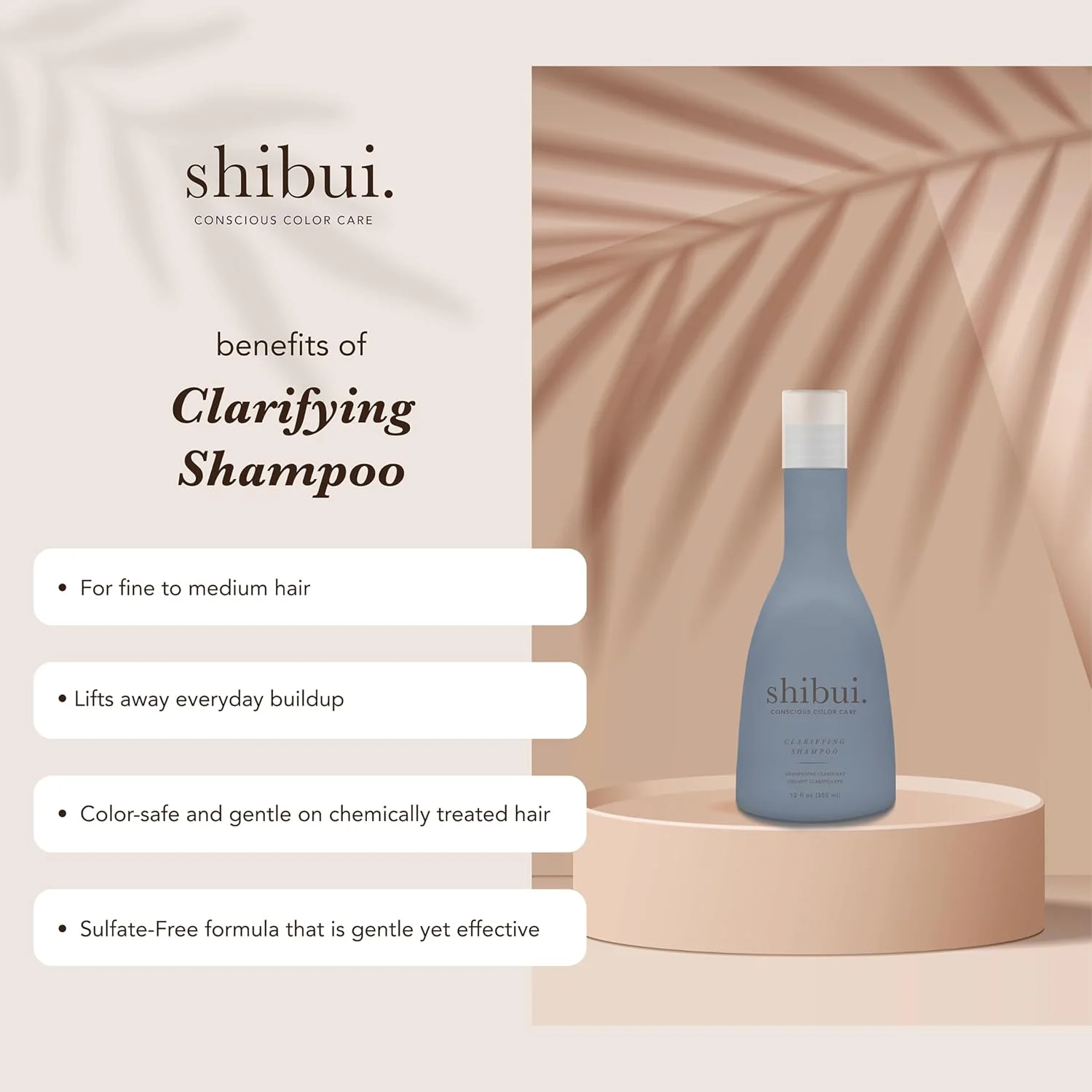شامپو شفاف کننده شیبویی، پاک کننده عمیق، تصفیه کننده و افزایش دهنده درخشش، ایمن برای موهای رنگ شده و فاقد سیلیکون، 355 میلی لیتر