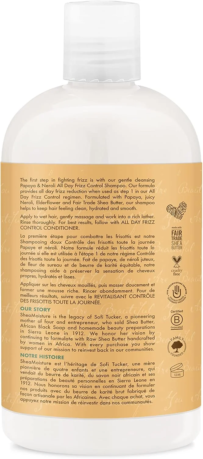 شامپو کنترل وز مو شی مویسچر حاوی پاپایا و نرولی، شامپو بدون سولفات مناسب موهای مستعد وز، 350 میلی لیتر