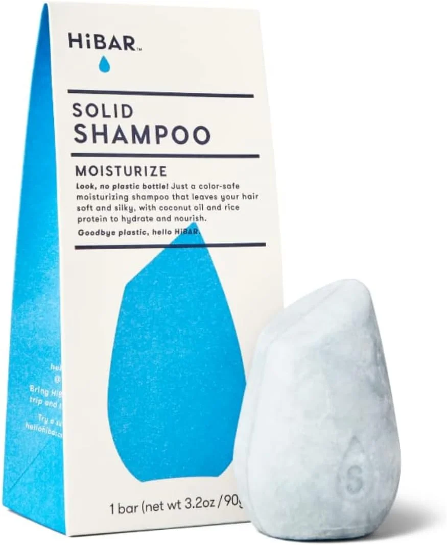 شامپو بار HiBAR، مراقبت از مو کاملا طبیعی، بدون پلاستیک، ساخته شده با مواد سازگار با محیط زیست، اندازه مسافرتی، ایمن برای موهای رنگ شده، بارهای جامد پایدار، بدون زباله (مرطوب کننده)