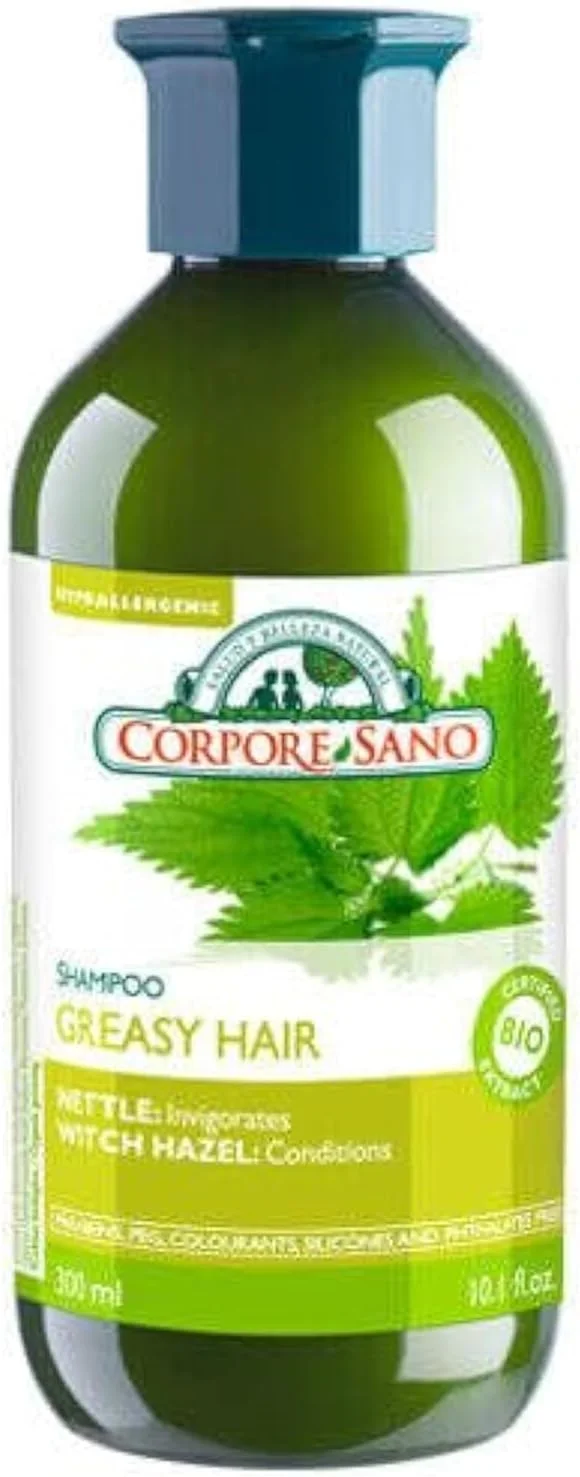 شامپو گزنه، فندق افسونگر و لیمو کورپوره سانو - بدون پارابن - ارگانیک تایید شده - ضد حساسیت - موهای چرب - 300 میلی لیتر