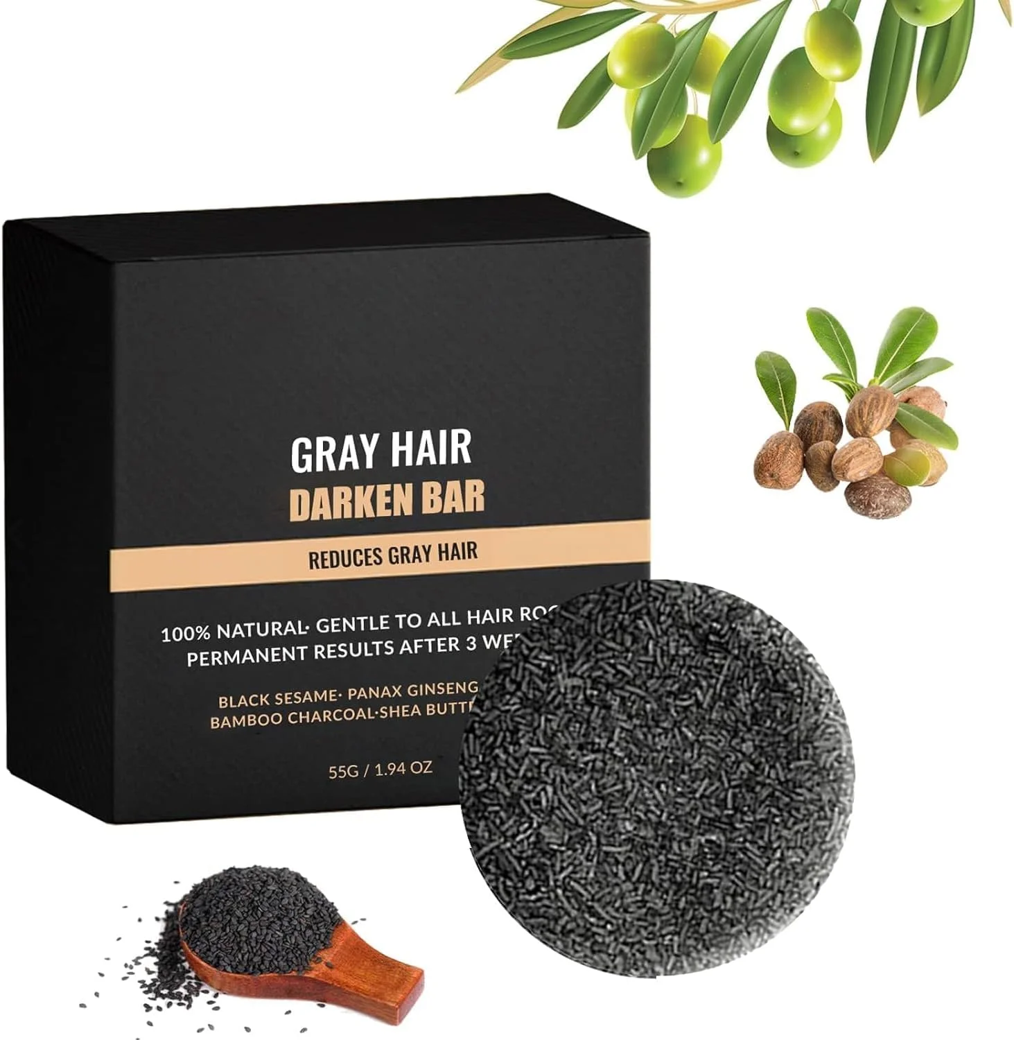 شامپو بار جامد، شامپو صابون سیاه، شامپو موی خاکستری برای موهای سفید خاکستری، صابون ریش، 55 گرم