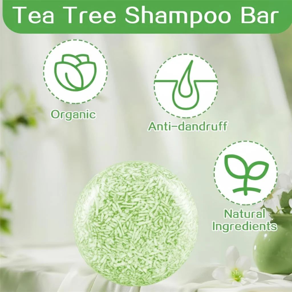 شامپو بار درخت چای، شامپو جامد طبیعی ضد شوره و کنترل چربی آزونه، فرمول گیاهی برای زنان و مردان، 55 گرم (1 عدد، سبز)