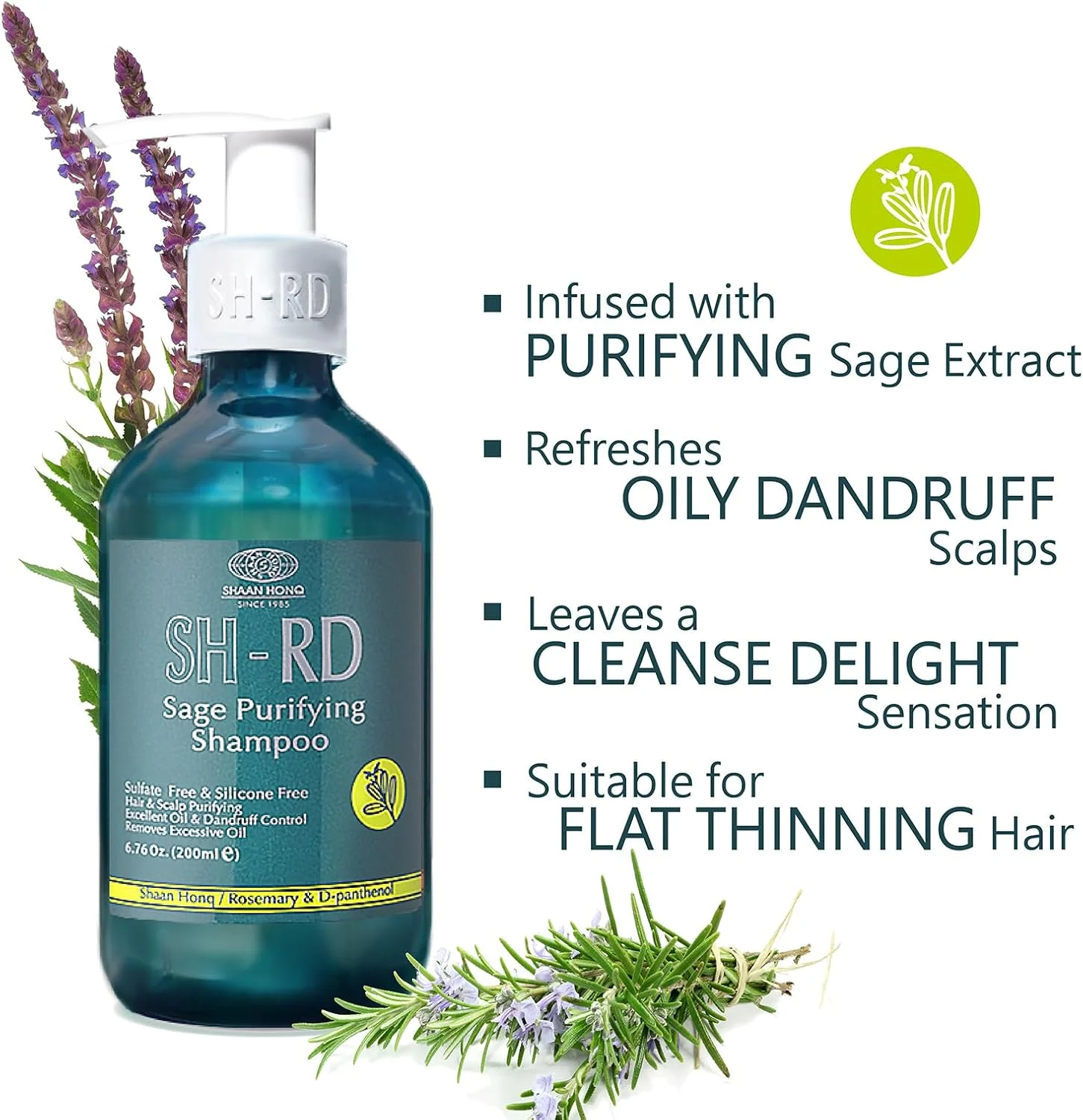 شامپو پاک کننده مریم گلی SH-RD - پاک کننده گیاهی برای موهای چرب حاوی آووکادو، مریم گلی و اسیدهای آمینه ابریشم - سم زدایی ملایم روزانه پوست سر - 200 میلی لیتر