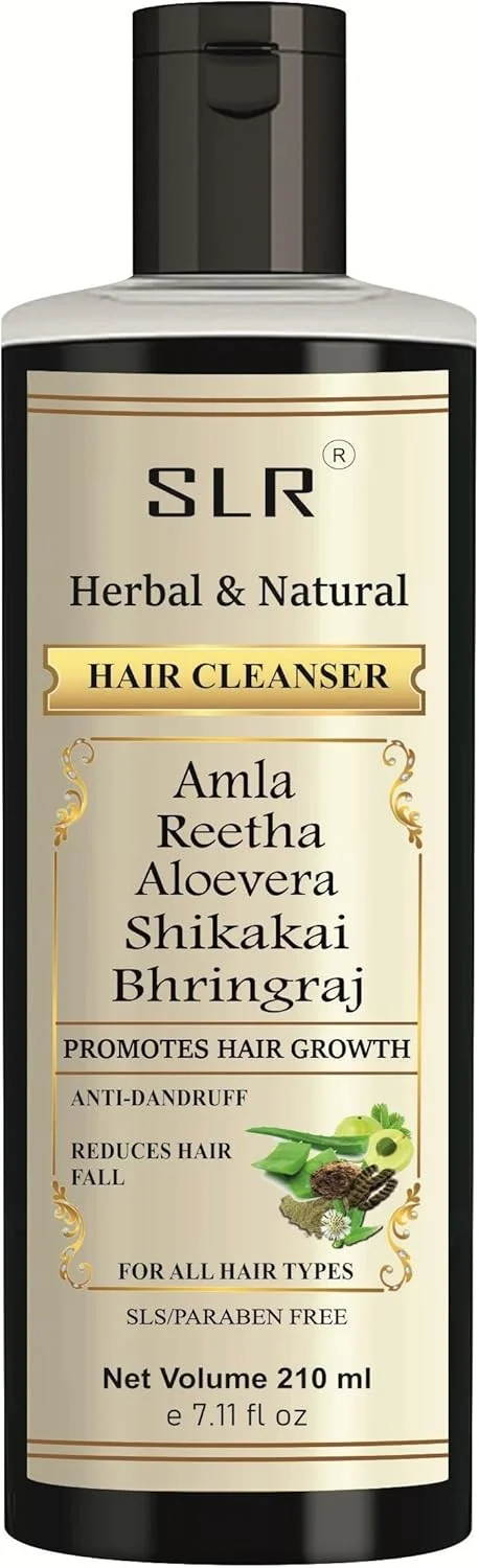 شامپو گیاهی و طبیعی آملا، ریتا، آلوئه ورا، شیکاکای و برینگراج SLR Khadi - شامپو/پاک کننده بدون SLS و پارابن - 210 میلی لیتر (بسته 1 عددی)