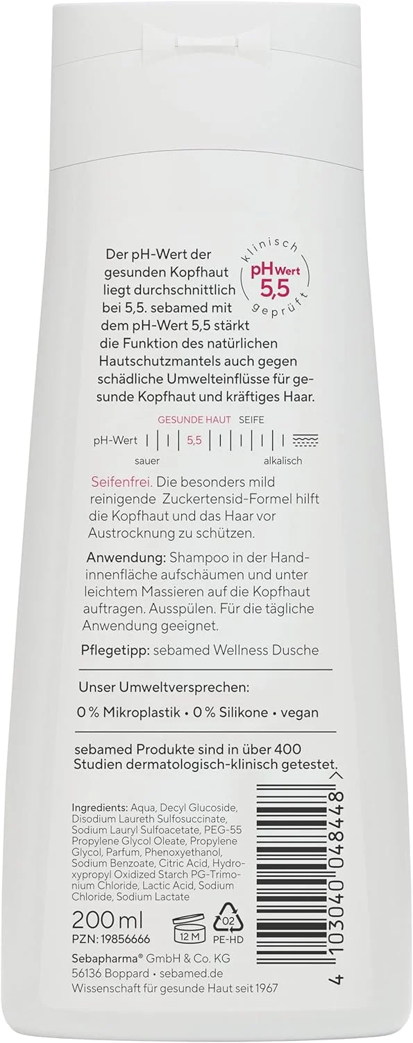 شامپو روزانه سبامد 200 میلی لیتر، شامپو مو برای آقایان و بانوان، ملایم، پاک کننده بدون صابون برای پوست سر حساس، بسیار ملایم به لطف فرمول سورفکتانت قند، مناسب برای انواع مو