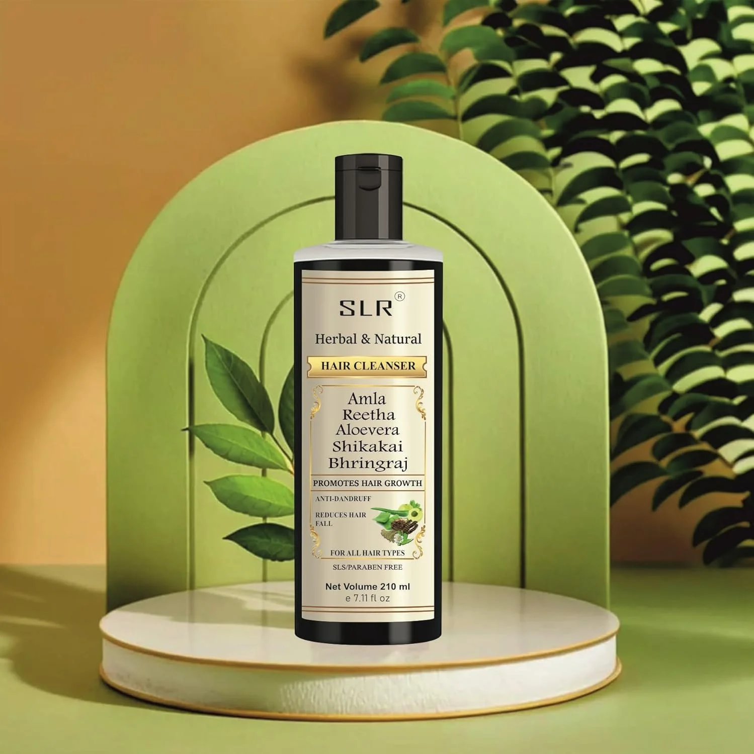 شامپو گیاهی و طبیعی آملا، ریتا، آلوئه ورا، شیکاکای و برینگراج SLR Khadi - شامپو/پاک کننده بدون SLS و پارابن - 210 میلی لیتر (بسته 1 عددی)