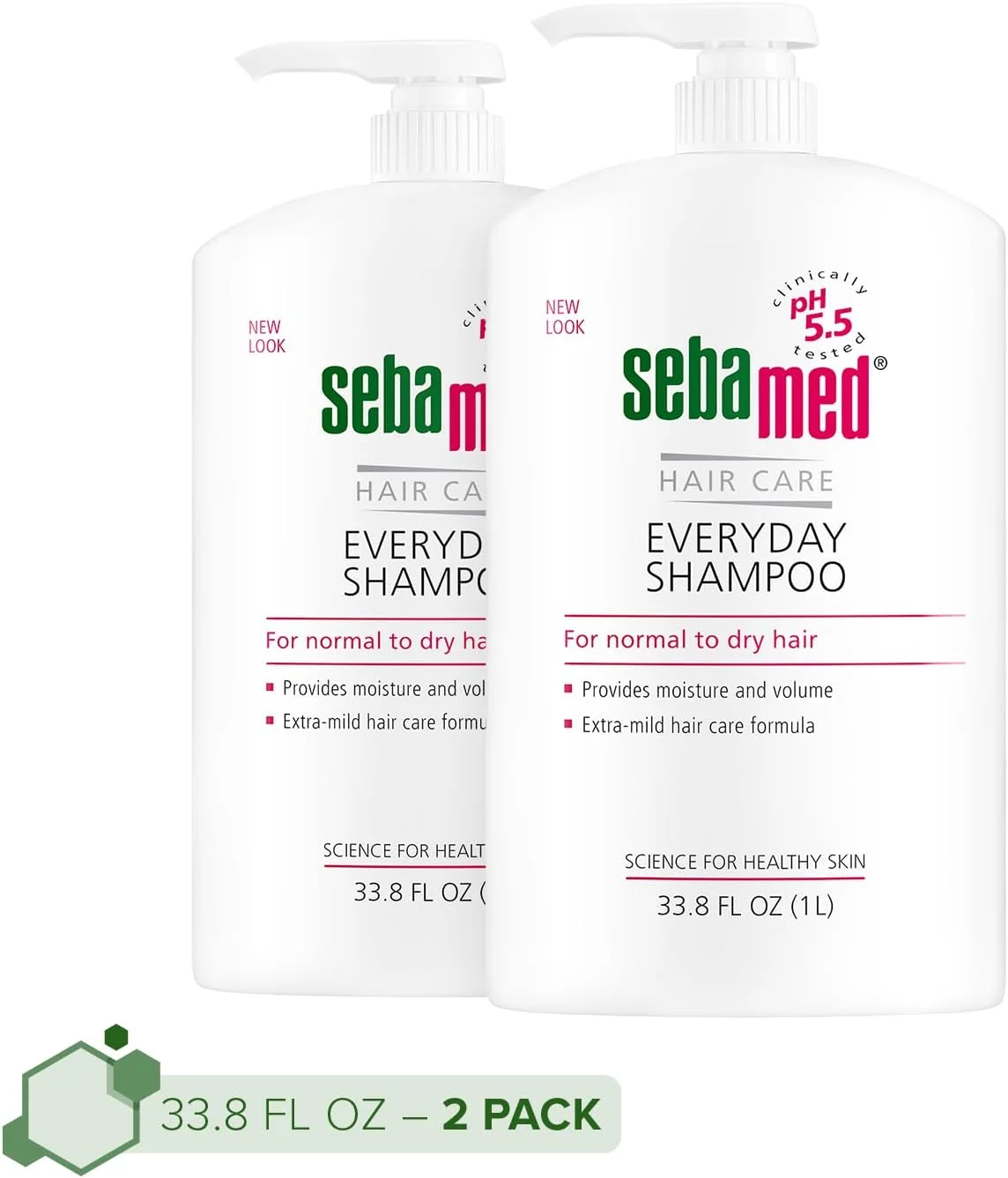 شامپو روزانه سبامد برای انواع مو و پوست سر حساس، ضد حساسیت، توصیه شده توسط متخصص پوست، pH 5.5، بدون صابون و مواد قلیایی (1 لیتر) بسته 2 عددی