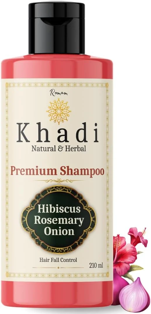 شامپو طبیعی گل بامیه، رزماری و پیاز Khadi | کنترل ریزش مو و تغذیه پوست سر | بدون سولفات، SLS و پارابن | شامپو طبیعی Khadi برای آقایان و بانوان | 210 میلی لیتر