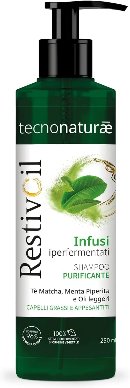 شامپو پاک کننده موهای چرب و دارای شوره سر رستیویل تکنوناتوره، حاوی روغن‌های سبک و عصاره‌های هایپرفرمنت شده، زیست تخریب پذیر، 250 میلی لیتر