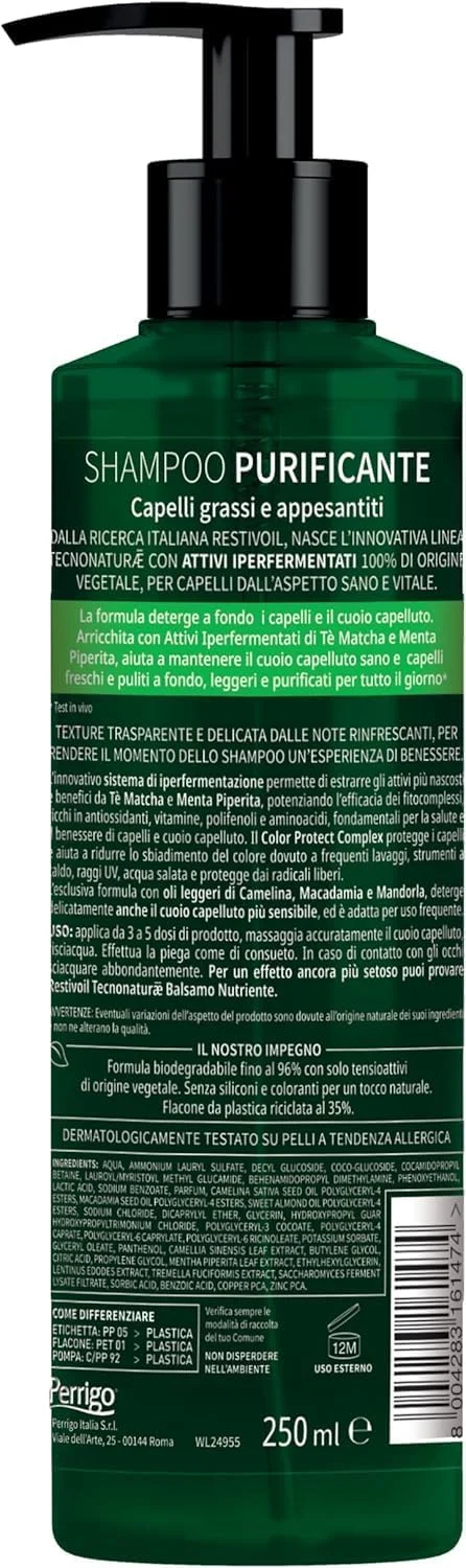 شامپو پاک کننده موهای چرب و دارای شوره سر رستیویل تکنوناتوره، حاوی روغن‌های سبک و عصاره‌های هایپرفرمنت شده، زیست تخریب پذیر، 250 میلی لیتر