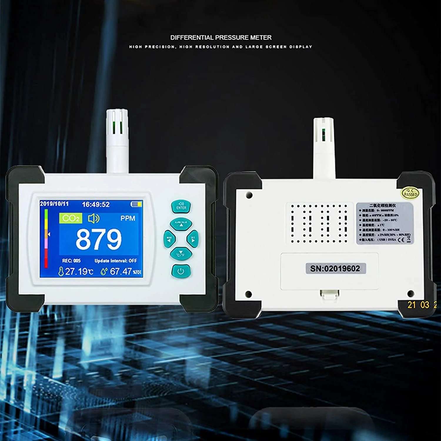 تستر کیفیت هوای داخل ZXM، دستگاه سنجش دی اکسید کربن، سنسور آلودگی گاز با نمایشگر دما و رطوبت، آنالایزر گاز