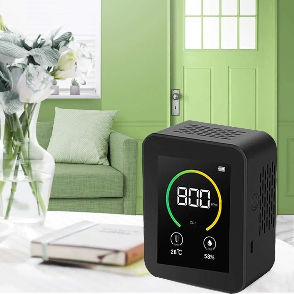ZXM Carbon dioxide detector air detector sensor gas concentration color content TFT color screen TFT smart air quality monitor 400-5000PPM (Color : Black)