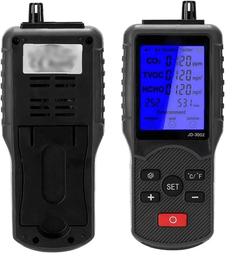 دستگاه تشخیص کیفیت هوا ZXM، سنجش دما و رطوبت با صفحه نمایش LCD، تستر کیفیت هوا مشکی برای مصارف خانگی