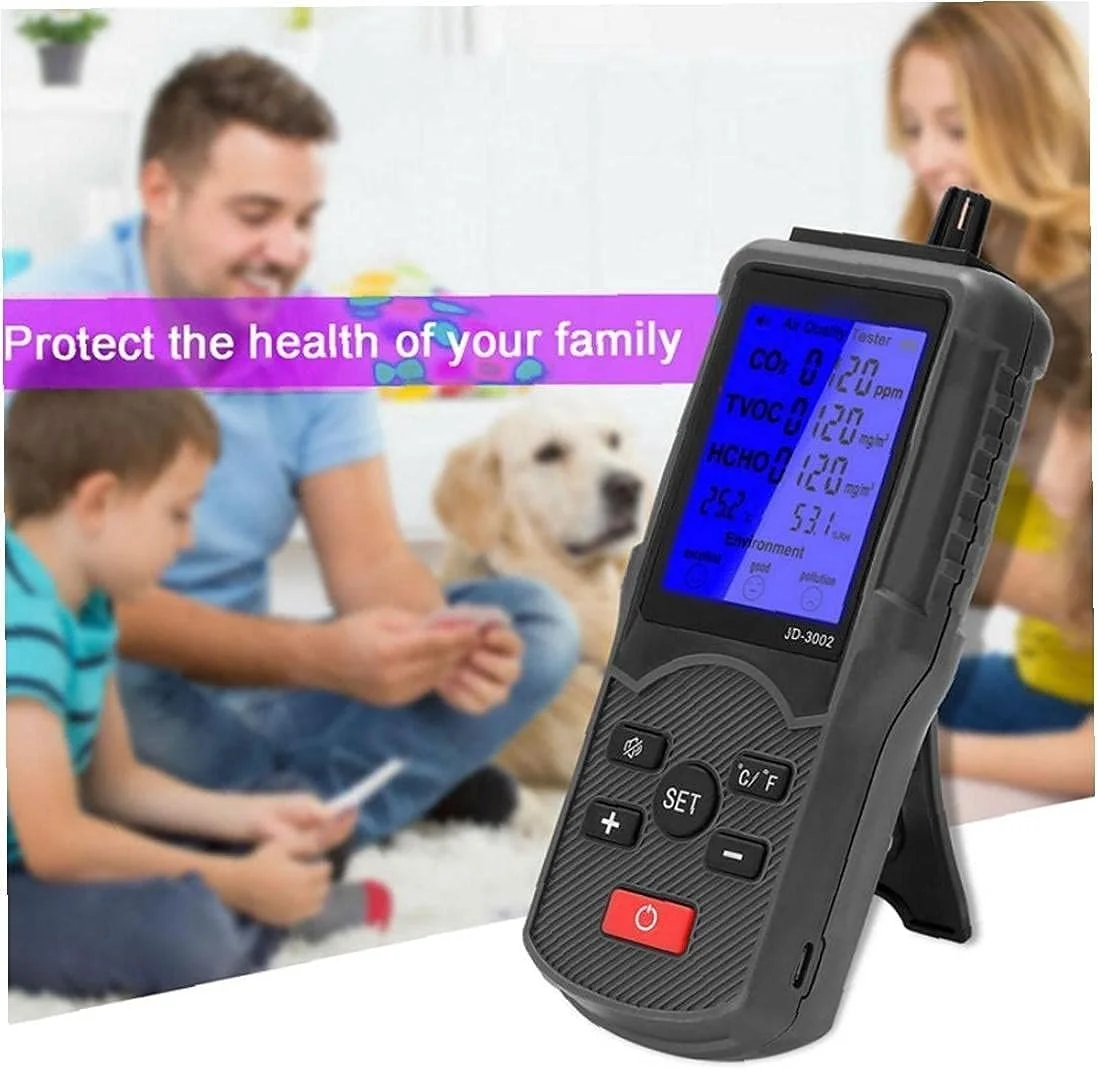 دستگاه تشخیص کیفیت هوا ZXM، سنجش دما و رطوبت با صفحه نمایش LCD، تستر کیفیت هوا مشکی برای مصارف خانگی