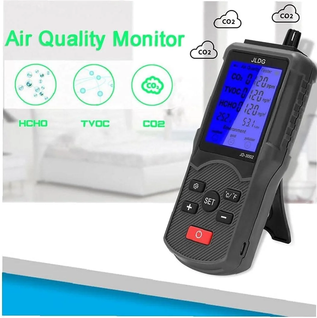 دستگاه تشخیص کیفیت هوا ZXM، سنجش دما و رطوبت با صفحه نمایش LCD، تستر کیفیت هوا مشکی برای مصارف خانگی