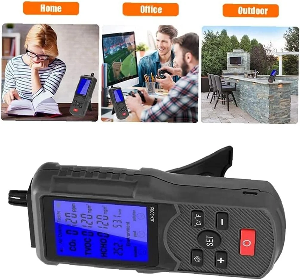 دستگاه تشخیص کیفیت هوا ZXM، سنجش دما و رطوبت با صفحه نمایش LCD، تستر کیفیت هوا مشکی برای مصارف خانگی