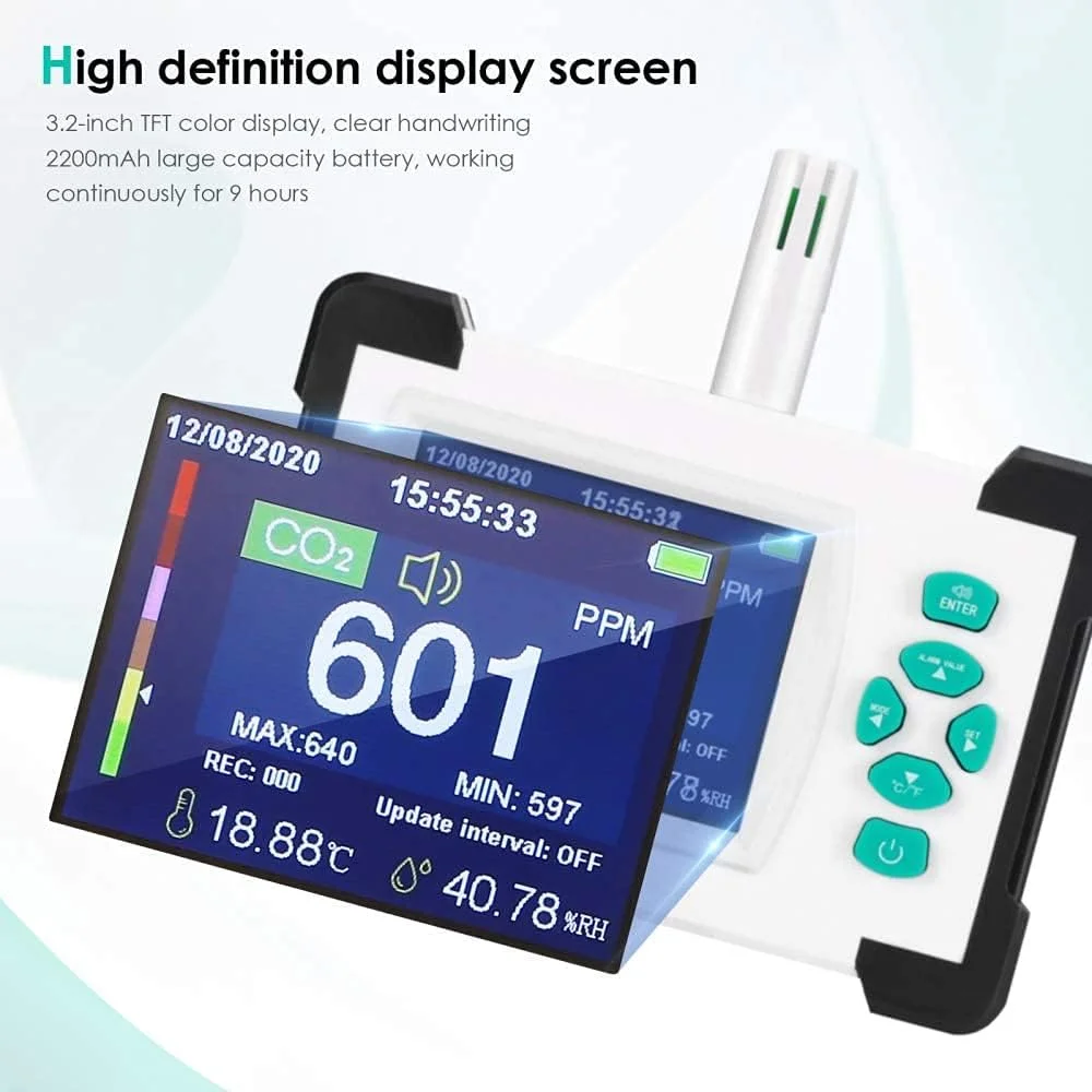 دستگاه تشخیص کیفیت هوا ZXM، سنجش دما/رطوبت با قابلیت خروجی داده PDF و سنسور با دقت بالا 0-9999ppm