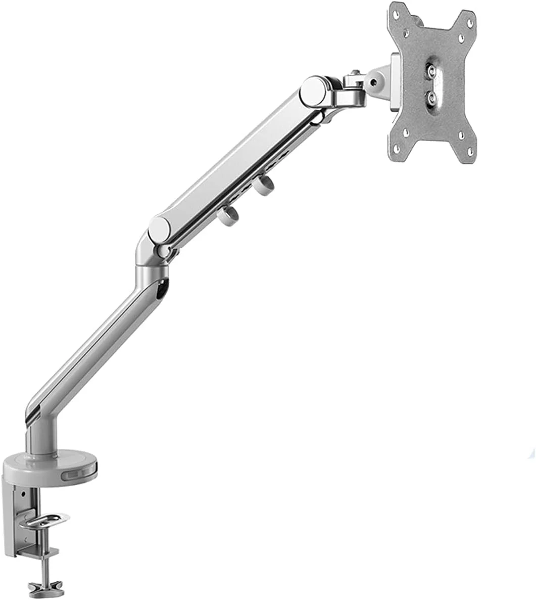 نگهدارنده مانیتور دوگانه فنری مکانیکی نقره ای zlw-shop 17"-32"، پایه مانیتور آلومینیومی قابل تنظیم، پایه رومیزی با گیره C (مدل: A)