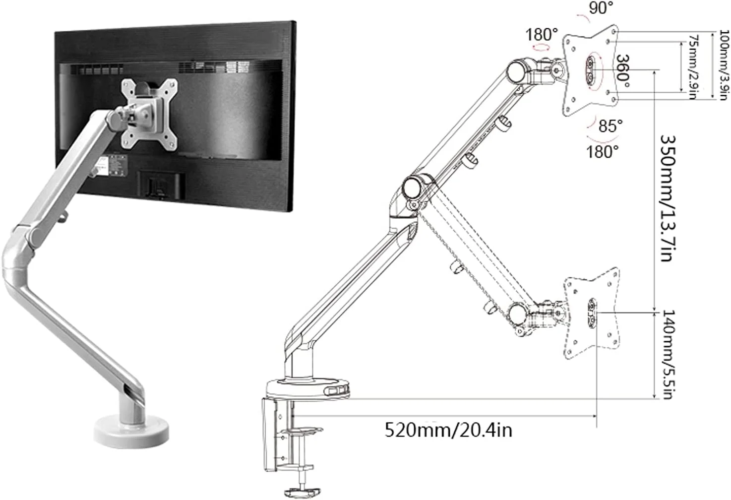 نگهدارنده مانیتور دوگانه فنری مکانیکی نقره ای zlw-shop 17"-32"، پایه مانیتور آلومینیومی قابل تنظیم، پایه رومیزی با گیره C (مدل: A) نگهدارنده مانیتور دوگانه فنری مکانیکی نقره ای zlw-shop 17"-32"، پایه مانیتور آلومینیومی قابل تنظیم، پایه رومیزی با گیره C (مدل: A)