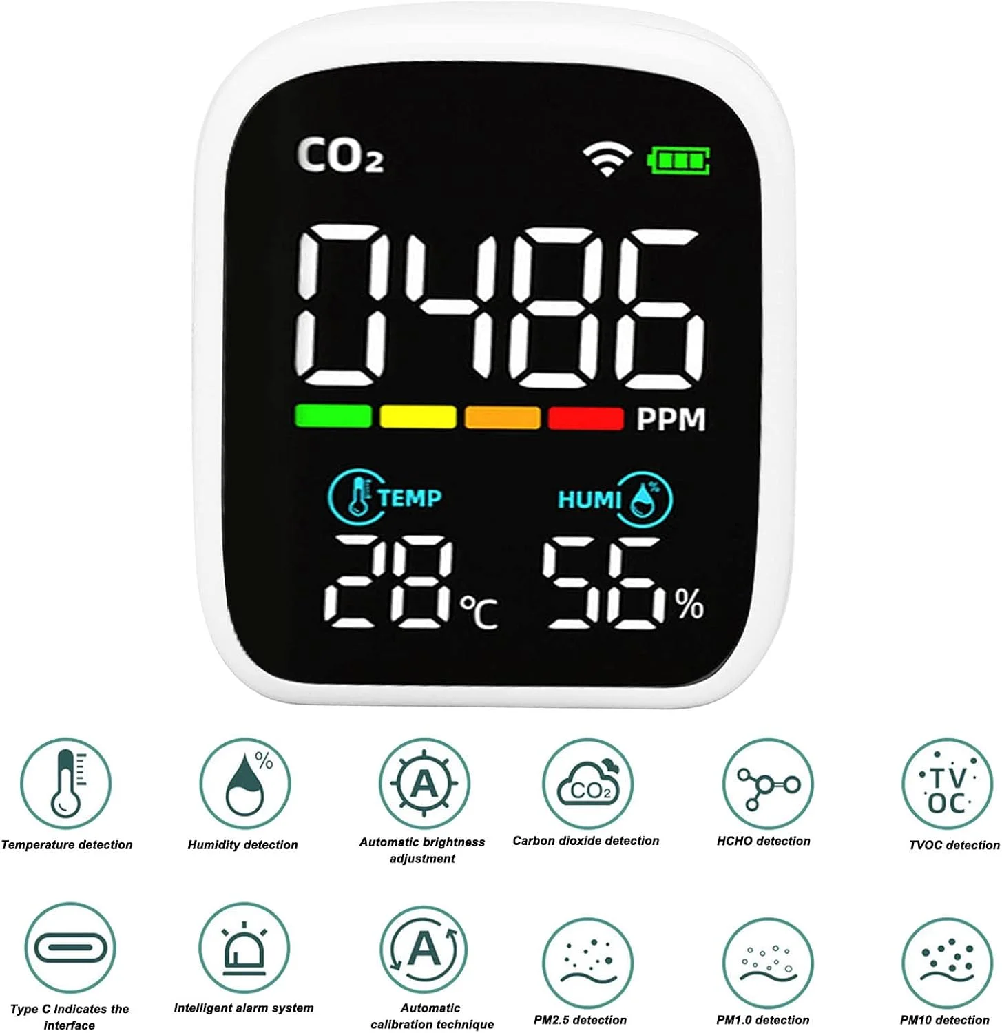 دستگاه سنجش کیفیت هوا Zhed 8 در 1، مانیتور CO2 برای Tuya، تشخیص PM1.0، PM2.5، PM10، دما و رطوبت، ردیاب هوشمند بی سیم قابل شارژ دی اکسید کربن برای خانه یا دفتر دستگاه سنجش کیفیت هوا Zhed 8 در 1، مانیتور CO2 برای Tuya، تشخیص PM1.0، PM2.5، PM10، دما و رطوبت، ردیاب هوشمند بی سیم قابل شارژ دی اکسید کربن برای خانه یا دفتر