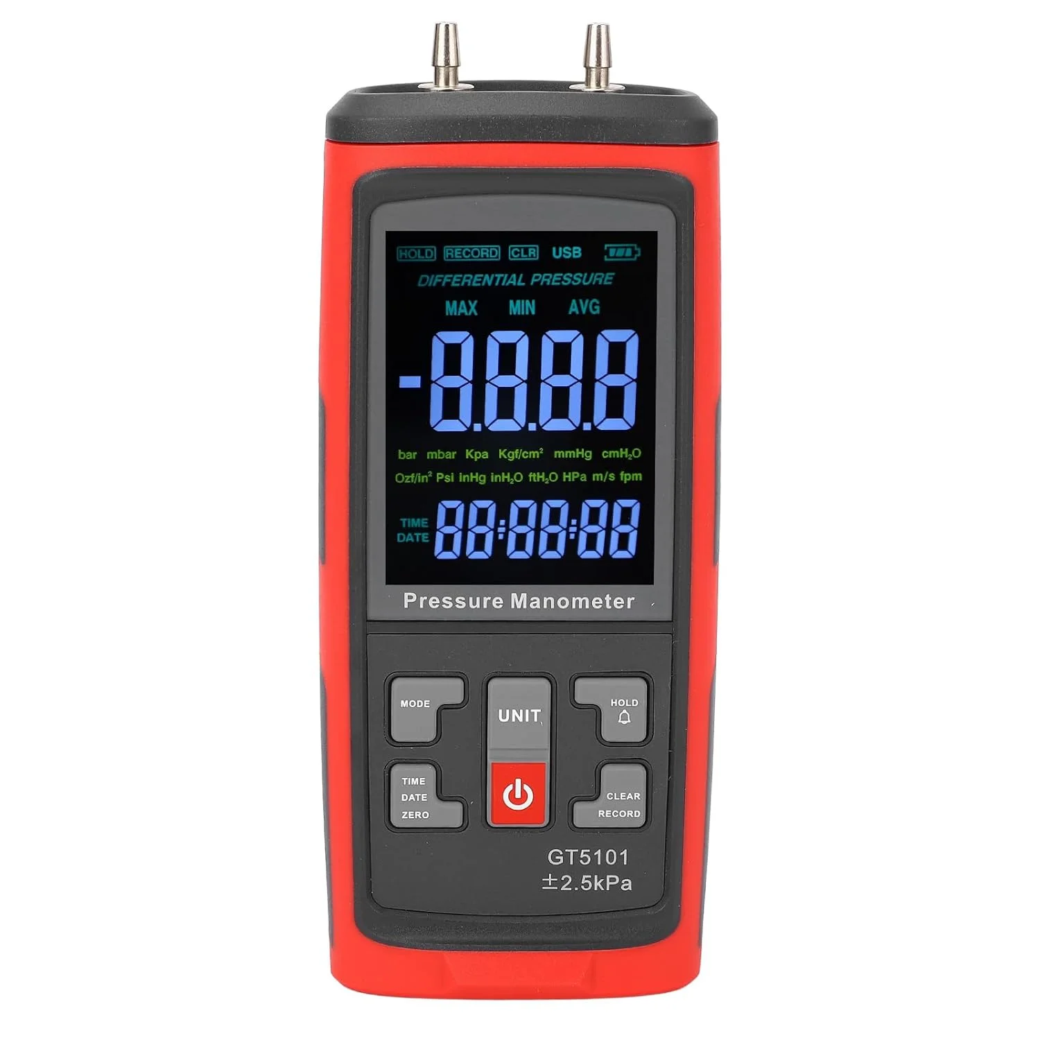 مانومتر دیجیتال Zhjvihx، صفحه نمایش LCD با نور پس زمینه، مانومتر چند منظوره HVAC با وضوح بالا، تستر فشار گاز با ذخیره سازی داده، محدوده جبران دما برای تست آزمایشگاهی