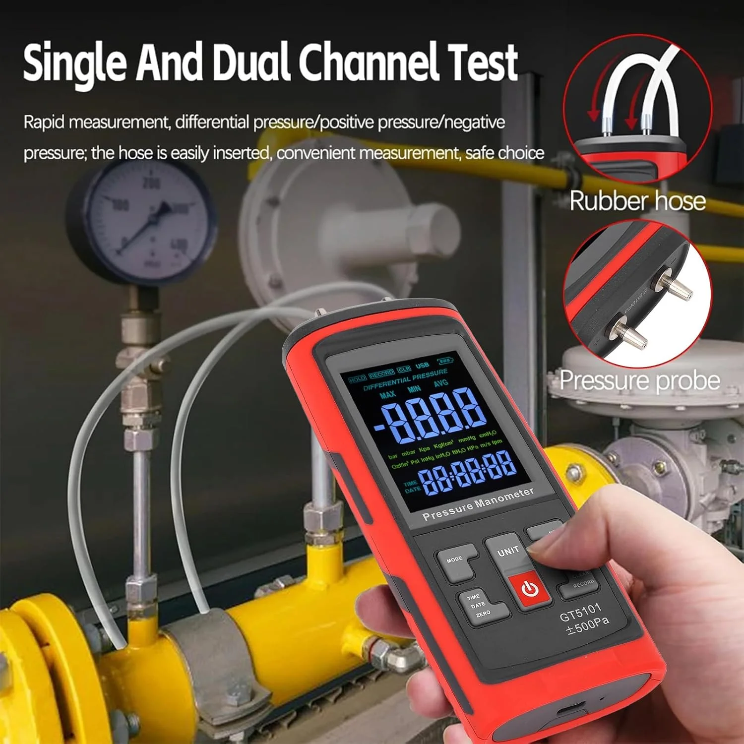 مانومتر دیجیتال Zhjvihx، فشارسنج هوا با صفحه نمایش LCD دارای نور پس زمینه 4.45cm X 4.95cm، پورت های دوگانه دیفرانسیل برای کالیبراسیون اندازه گیری گاز، تست آزمایشگاهی HVAC مانومتر دیجیتال Zhjvihx، فشارسنج هوا با صفحه نمایش LCD دارای نور پس زمینه 4.45cm X 4.95cm، پورت های دوگانه دیفرانسیل برای کالیبراسیون اندازه گیری گاز، تست آزمایشگاهی HVAC