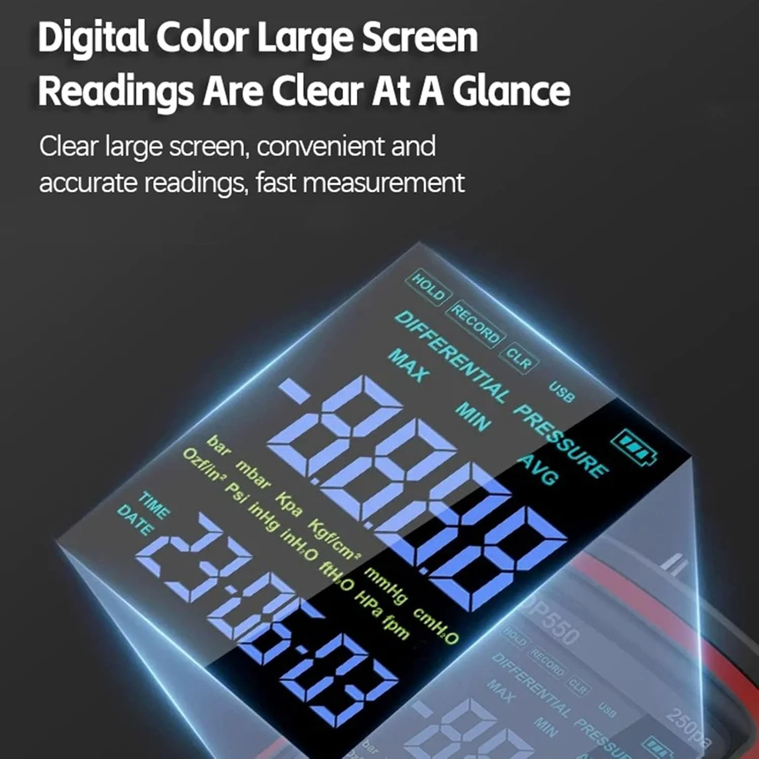 مانومتر دیجیتال Zhjvihx، صفحه نمایش LCD با نور پس زمینه، مانومتر چند منظوره HVAC با وضوح بالا، تستر فشار گاز با ذخیره سازی داده، محدوده جبران دما برای تست آزمایشگاهی