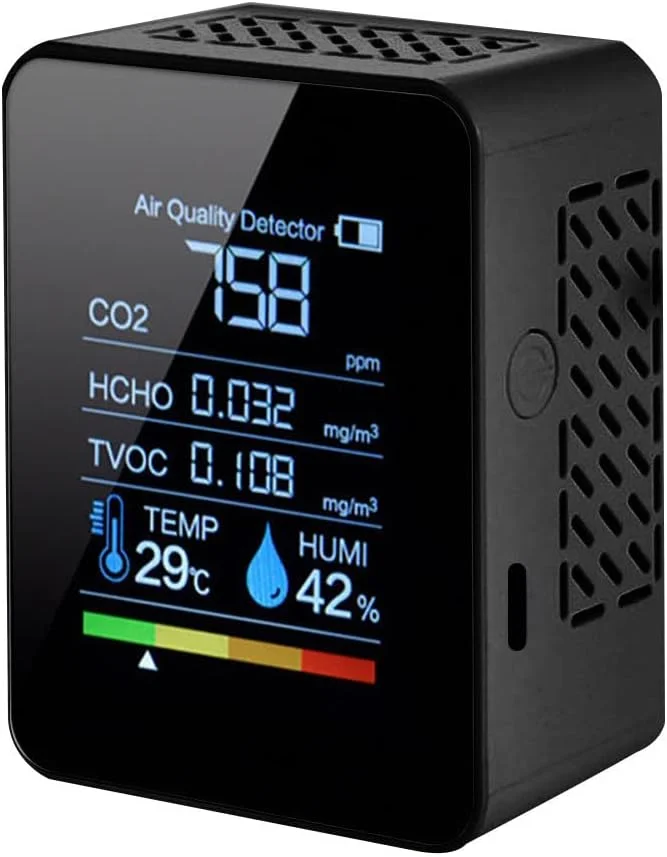 دستگاه سنجش کیفیت هوا ZCBYBT، مانیتور قابل حمل CO2 PPM، ردیاب دی اکسید کربن CO2 TVOC HCHO، آنالایزر چند گاز، مشکی