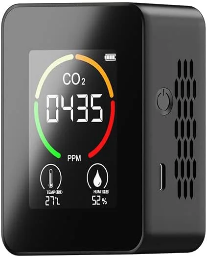دستگاه سنجش کیفیت هوا ZCBYBT، ردیاب دی اکسید کربن نوع نیمه هادی، نمایشگر دما و رطوبت به صورت لحظه ای، باتری قابل شارژ، بدون نیاز به کالیبراسیون، مشکی