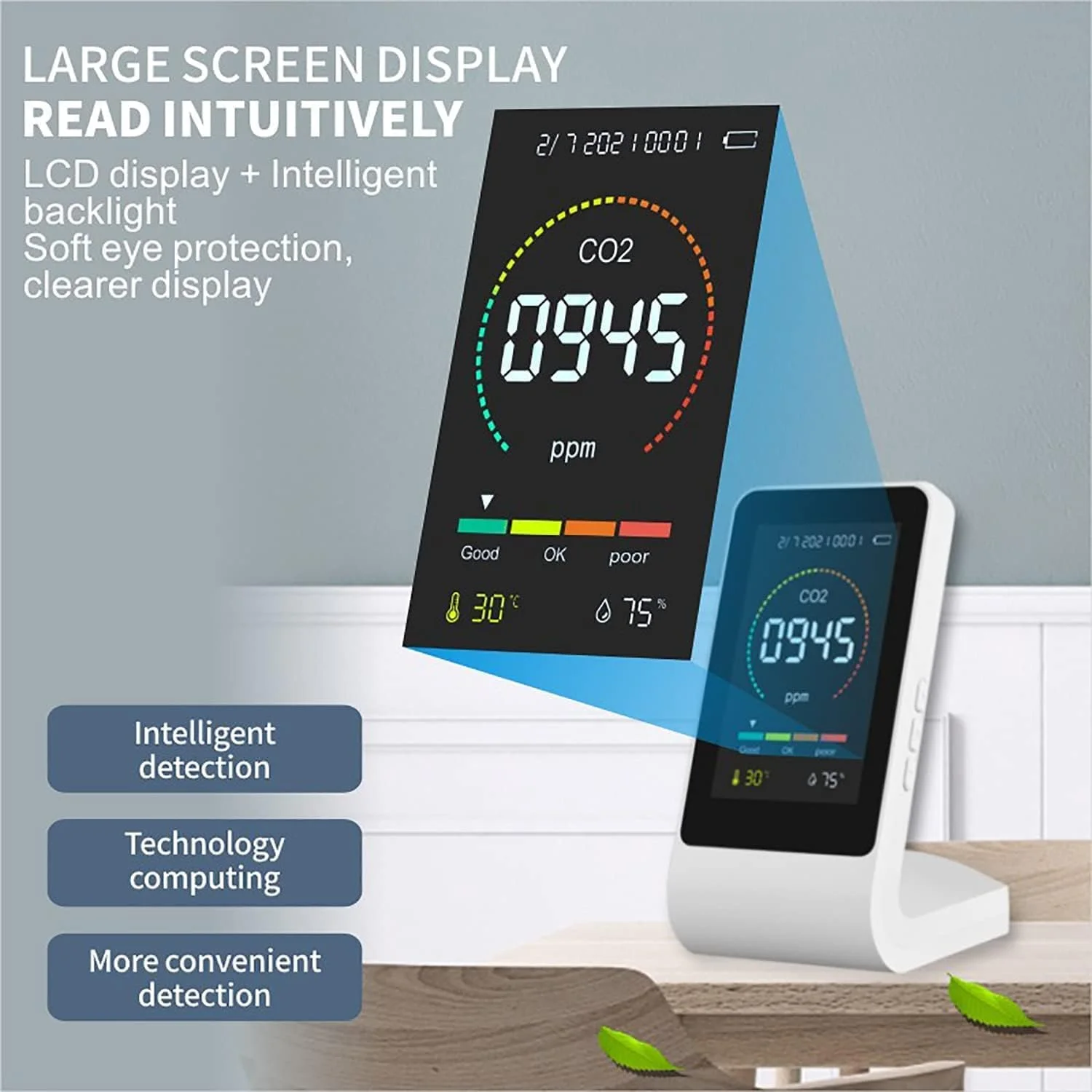 دستگاه تشخیص کیفیت هوا ZCBYBT، ردیاب دی اکسید کربن Co2 با قابلیت نمایش دما و رطوبت به صورت لحظه ای، مناسب برای خانه، باغ، خودرو، باشگاه و غیره