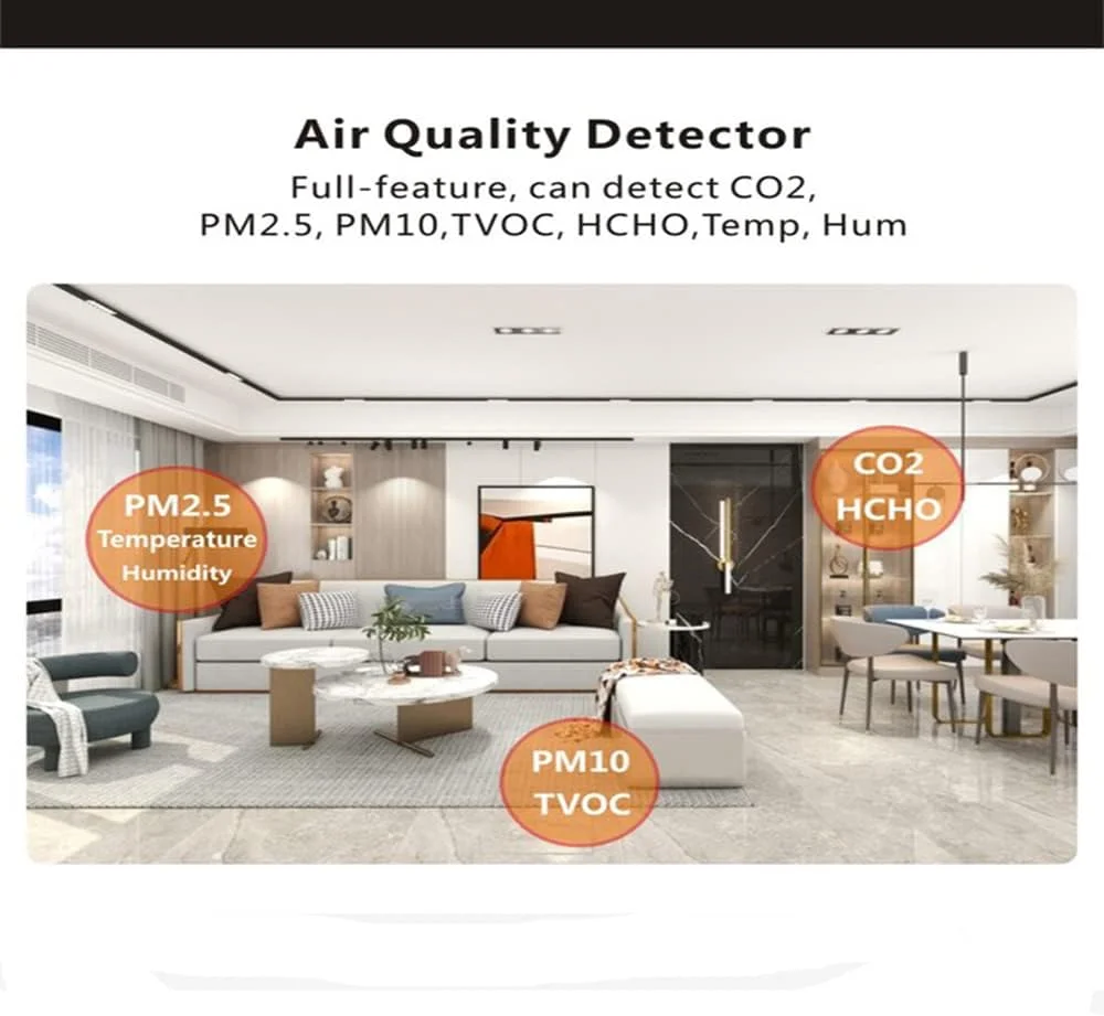 تستر کیفیت هوا ZCBYBT دی اکسید کربن CO2 PM2.5/PM10 فرمالدئید دما رطوبت TVOC برای خانه، دفتر، ماشین، باشگاه