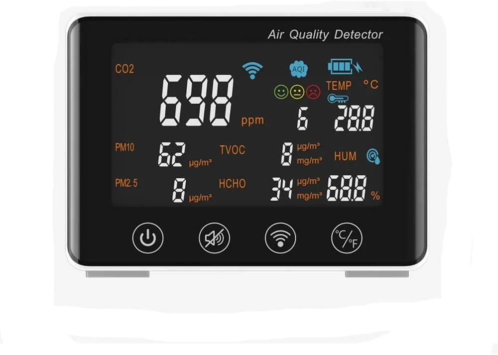 مانیتور هوشمند کیفیت هوا ZCBYBT، سنجش CO2، PM2.5/PM10، فرمالدهید، TVOC، دما، رطوبت و شاخص کیفیت هوا، قابلیت ذخیره سازی داده ها