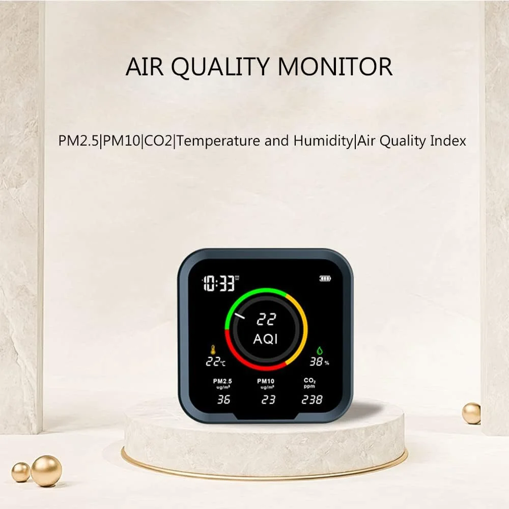دستگاه سنجش کیفیت هوای ZCBYBT، آشکارساز داخلی PM2.5 PM10، شاخص کیفیت هوا، CO2، دما، رطوبت، تشخیص بلادرنگ برای دفتر، اتاق خواب، باشگاه