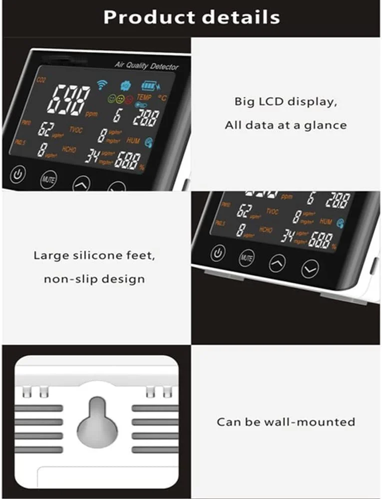 تستر کیفیت هوا ZCBYBT دی اکسید کربن CO2 PM2.5/PM10 فرمالدئید دما رطوبت TVOC برای خانه، دفتر، ماشین، باشگاه