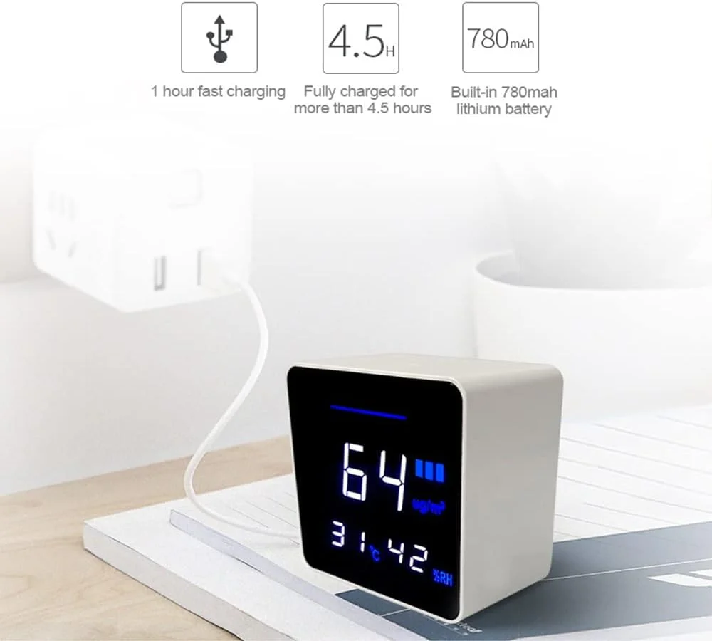 دستگاه سنجش کیفیت هوا ZCBYBT، تستر قابل حمل PM2.5، ابزار تست دما و رطوبت، هشدار تغییر رنگ هوشمند، با USB با قابلیت کارکرد 4-5 ساعت