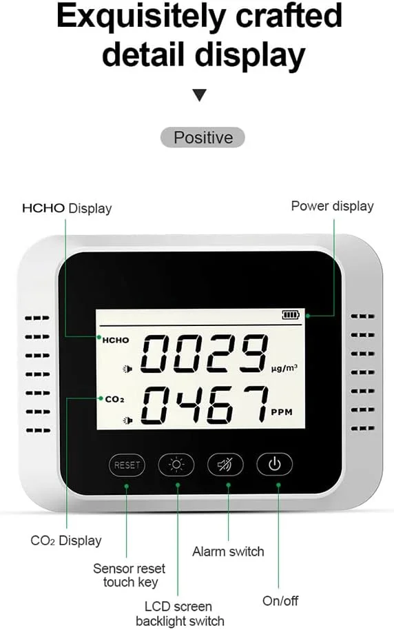 دستگاه سنجش کیفیت هوا ZCBYBT، ردیاب دی اکسید کربن، مانیتور CO2، فرمالدهید متر برای باشگاه ها، دفاتر، کلاس های درس، خانه و خودرو