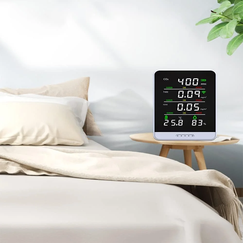 دستگاه سنجش کیفیت هوا ZCBYBT، قابل حمل، TVOC، HCHO، CO2، دما و رطوبت، مناسب برای خانه، دفتر، خودرو، هتل و غیره