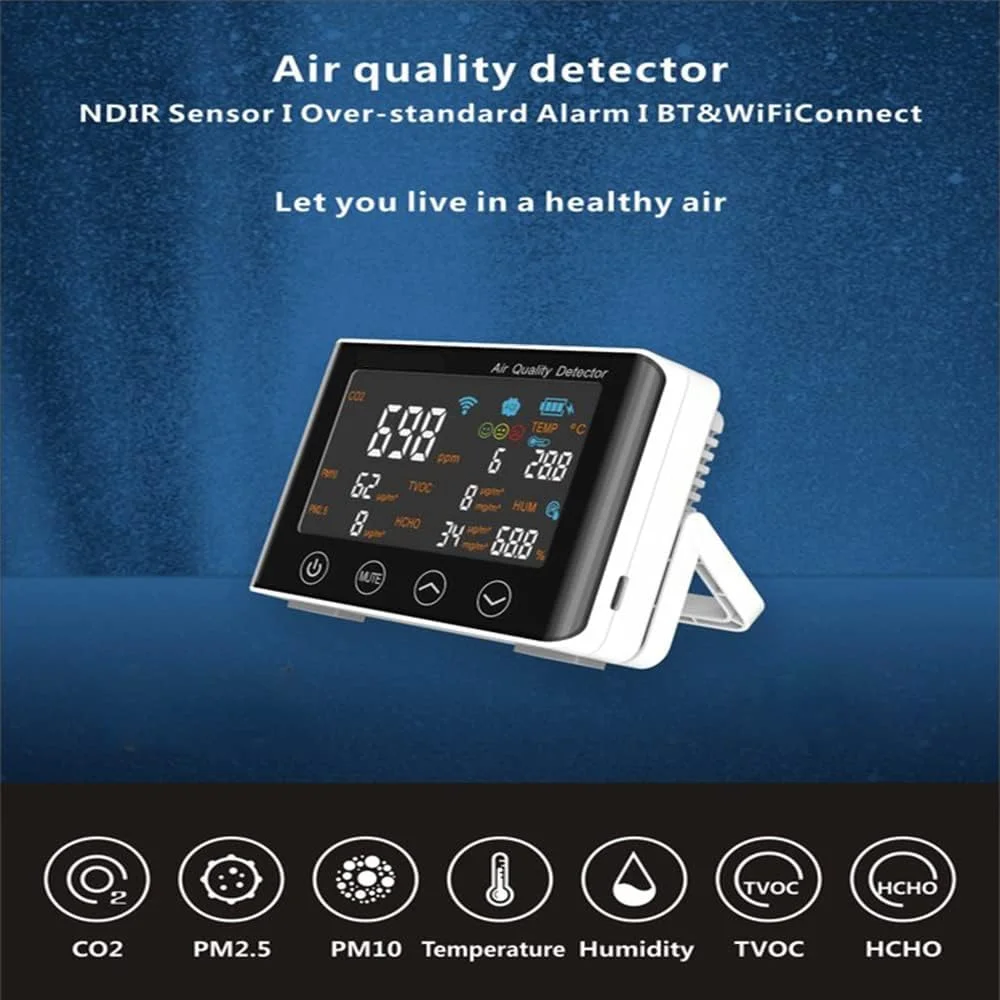 تستر کیفیت هوا ZCBYBT دی اکسید کربن CO2 PM2.5/PM10 فرمالدئید دما رطوبت TVOC برای خانه، دفتر، ماشین، باشگاه