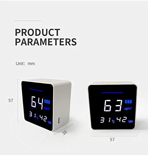 دستگاه سنجش کیفیت هوا ZCBYBT، تستر قابل حمل PM2.5، ابزار تست دما و رطوبت، هشدار تغییر رنگ هوشمند، با USB با قابلیت کارکرد 4-5 ساعت